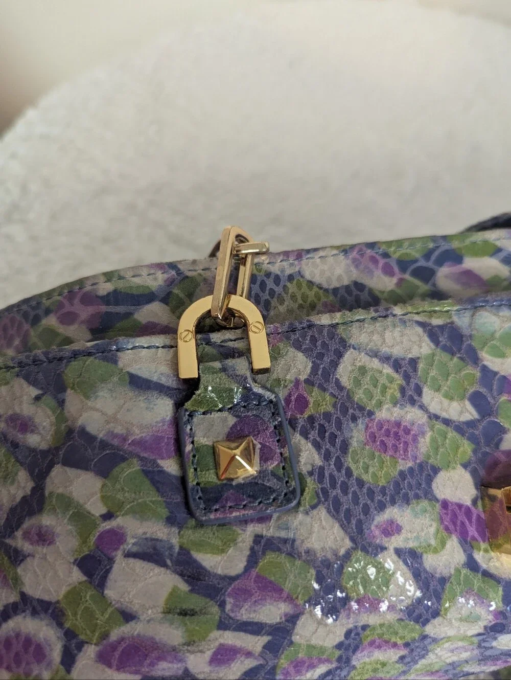 Tory Burch Multicolored Snakeskin Print Tote Gold Hardware Statement Bag